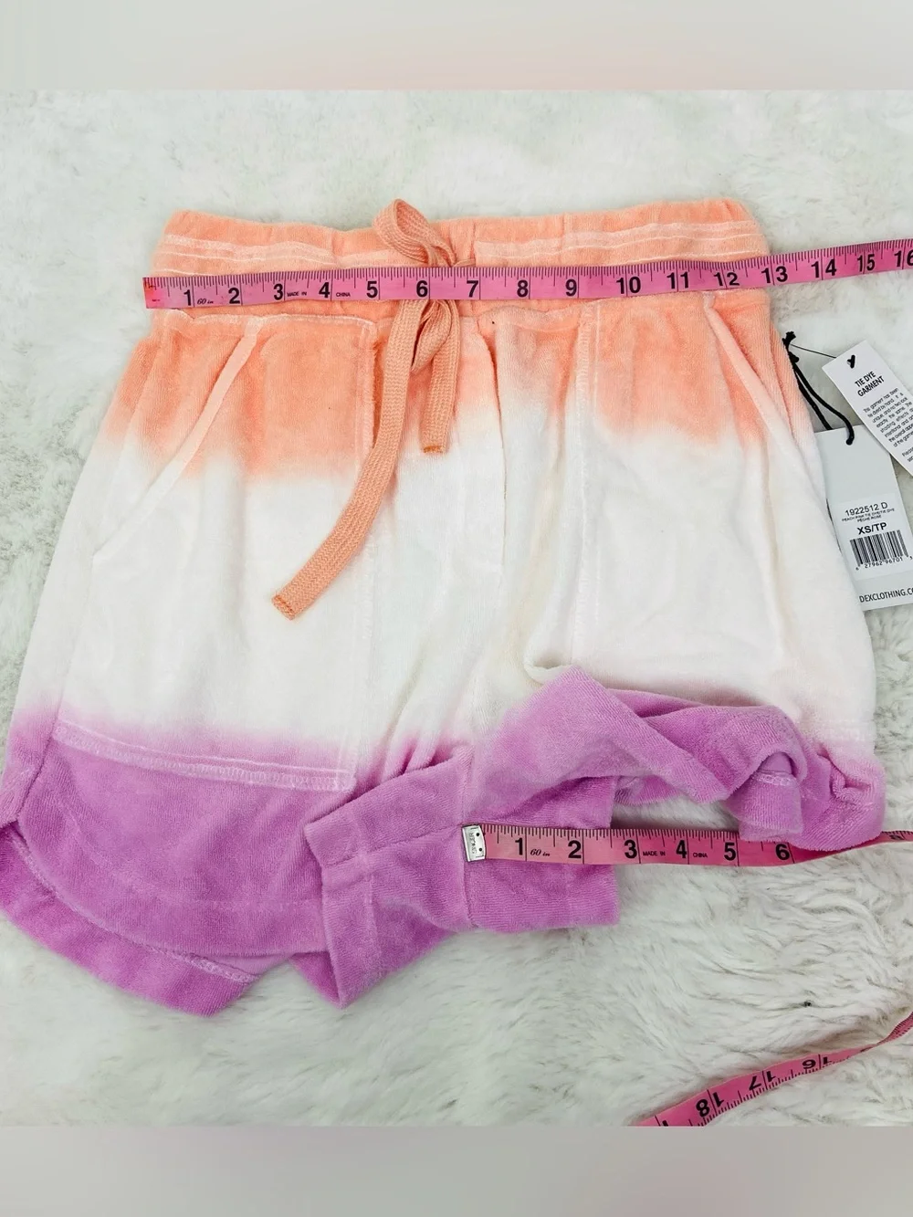 NWT DEX Tie-Dye Terry Cloth Drawstring Shorts - Peach, White & Purple